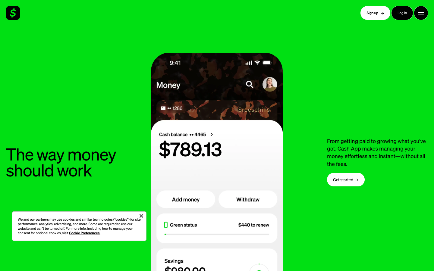 Cash App above the fold