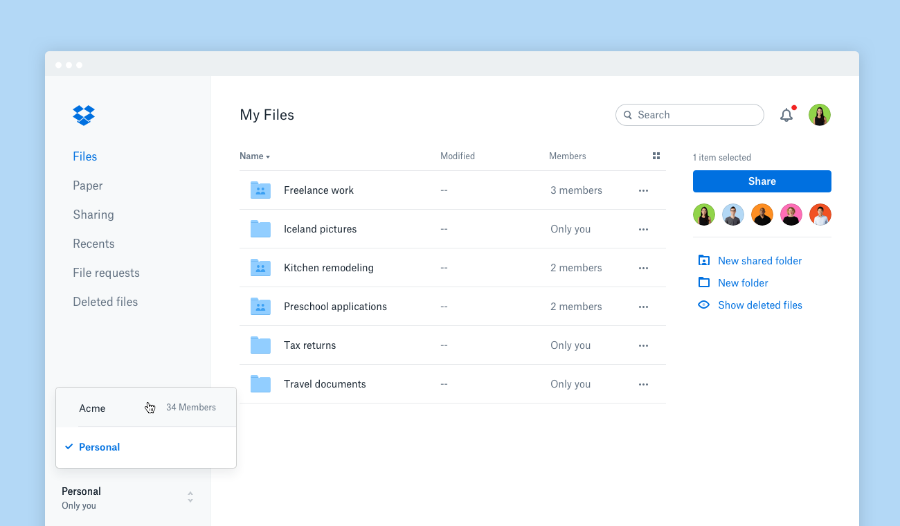 Dropbox above the fold