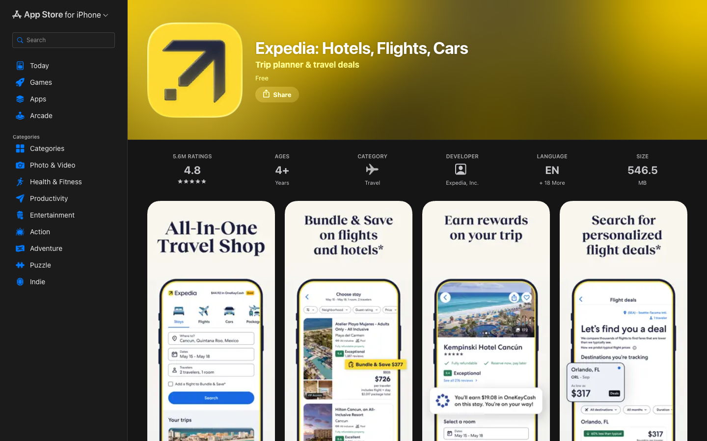 Expedia above the fold