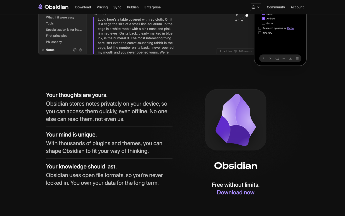 Obsidian mid-page