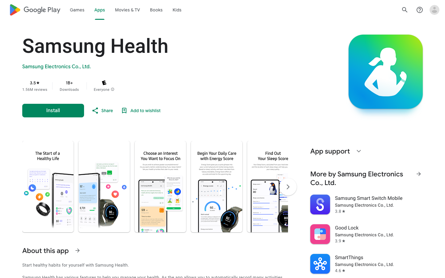 Samsung Health above the fold